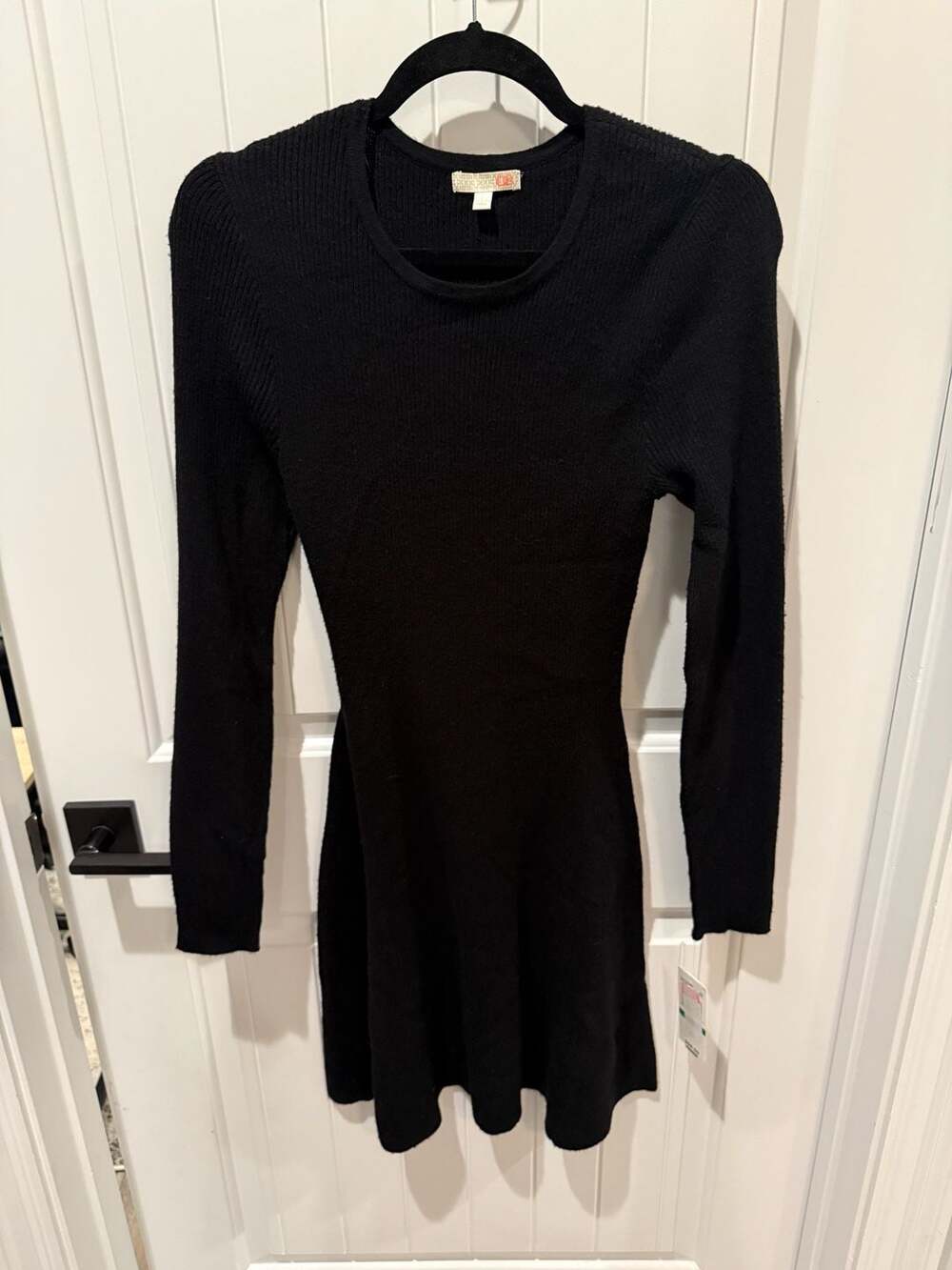NWT GB Black Ribbed Long Sleeve A-Line Sweater Dress, Size L